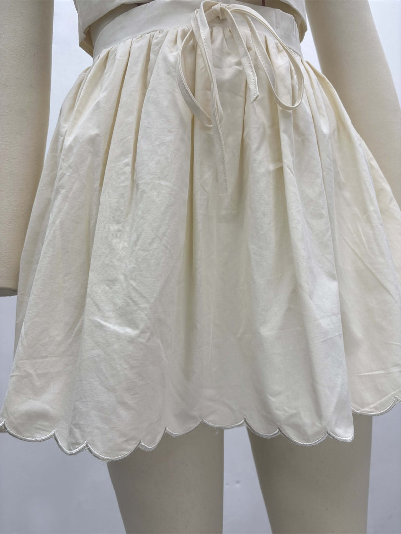 Vest and High Waist Skirt Set Women Beige N6D071