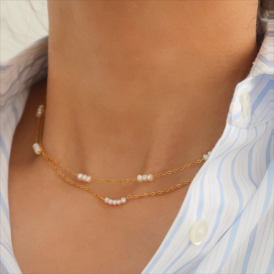 Natural Rice Pearl Minimalist Choker Necklace Women N6H173