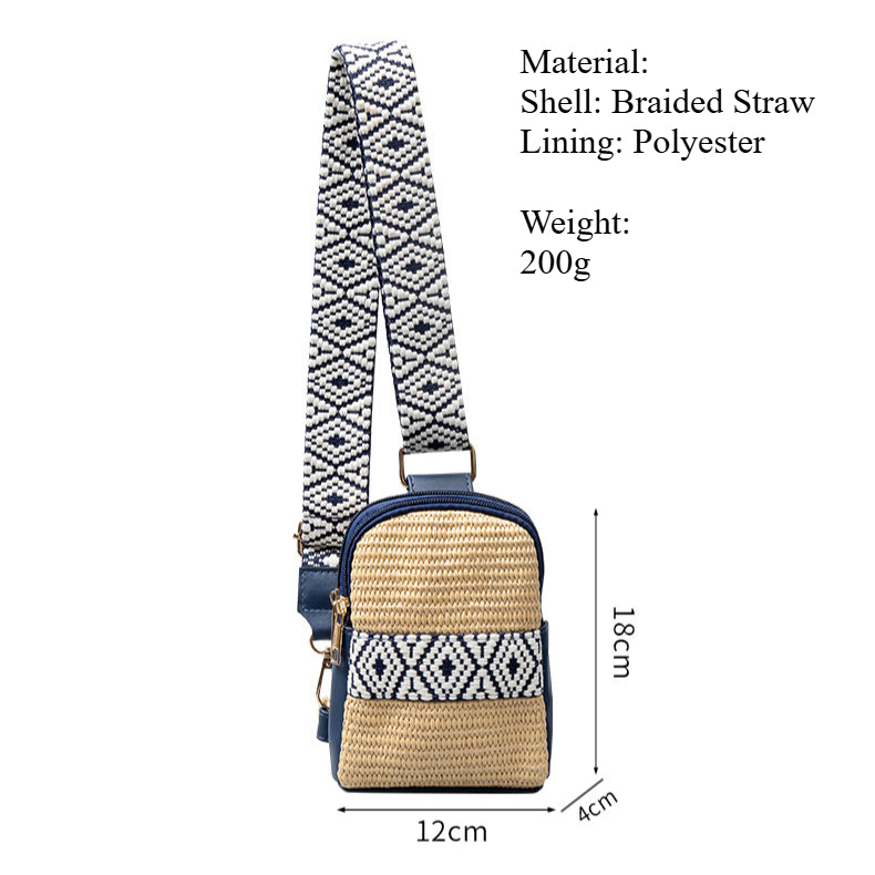 Hand Woven Straw Vertical Crossbody Bag Zippered S5P371