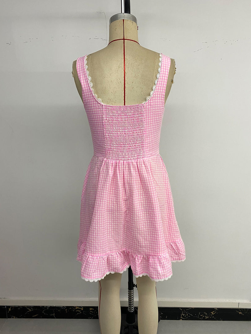 Sweet Ruffle Lace Bow Strapless Dress Women N6E166