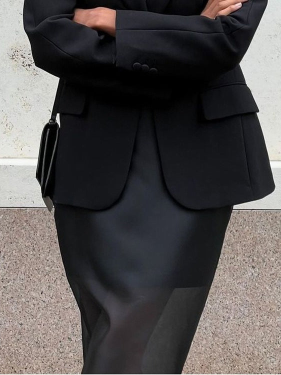 Double Layer Sheer Tulle Pencil Skirt High Waist Slit N6C195