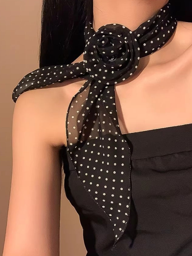 Rose Dot Chiffon Scarf Belt Neck Wrap N6D005