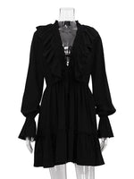 Load image into Gallery viewer, V-neck Ruffle Sleeve Flared Hem Dress Women N6C191