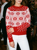 Load image into Gallery viewer, Fair Isle Snowflake Jacquard Crew Neck Sweater Women N6H278