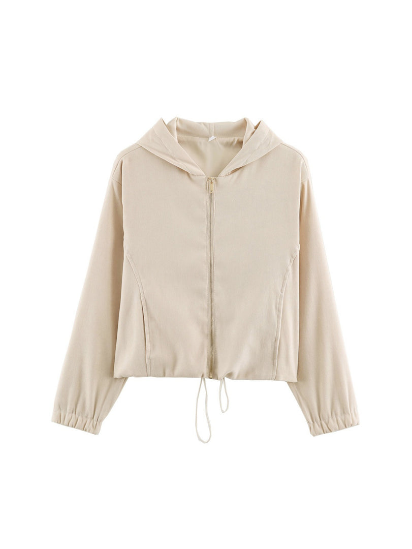Drawstring Hooded Zip Jacket & Jogger Pants Set Women N6H128