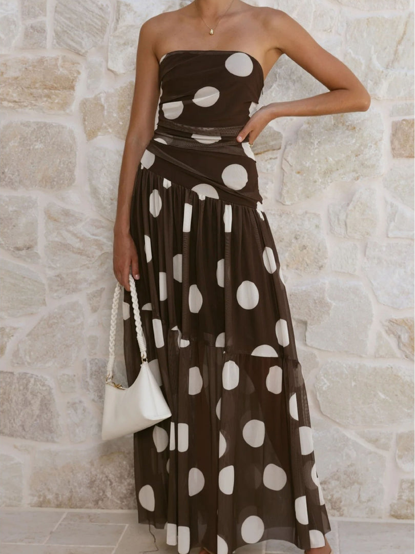 Polka Dot Mesh One-Shoulder Maxi Dress N6F028
