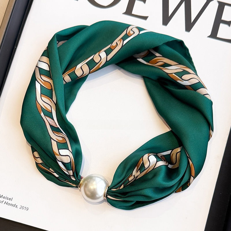 Womens Pearl Magnetic Clasp Floral Skinny Scarf N6K261