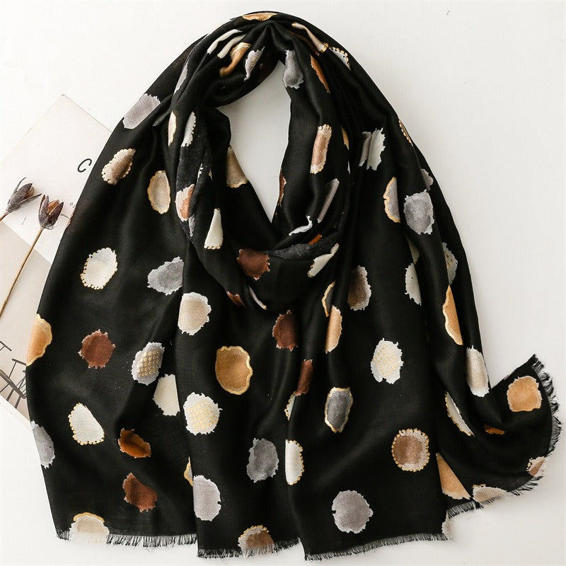 Cotton Linen Feel Metallic Foil Polka Dot Scarf Shawl N6H255