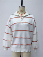 Load image into Gallery viewer, Striped Zip-Up Knit Pullover Women Round Neck N6G180