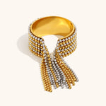 Load image into Gallery viewer, Fringe Cuff Bracelet Steel Gold Plated Rotating Ring S5P246