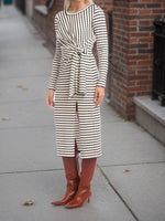 Load image into Gallery viewer, Black White Stripe Twist Knot Side Slit Bodycon Dress N6D208