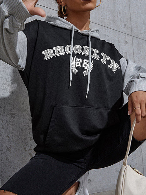 Color Block Letter Hoodie Mid Weight Dark Gray N5Z532