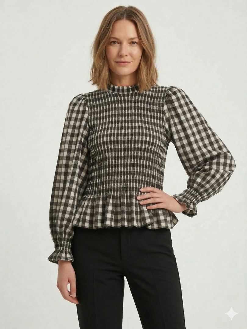 Honeycomb Check Pullover Shirt Women N6C094