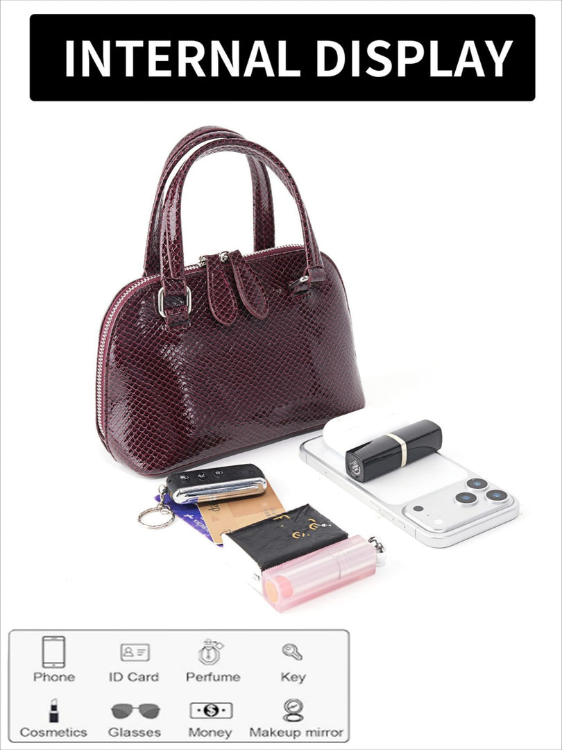 Burgundy Stone Texture Shell Bag Women N6C036