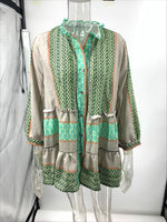 Load image into Gallery viewer, Printed Linen Blend Flounce Sleeve Short Dress Women N6D056