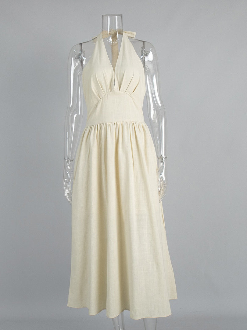 Tie-Waist V-Neck Flared Maxi Dress Women N6D120