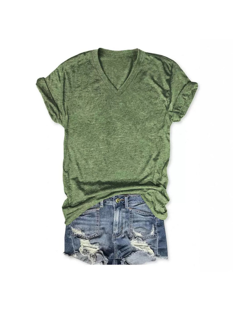 Minimalist Solid Color V-Neck T-Shirt Women N6E140