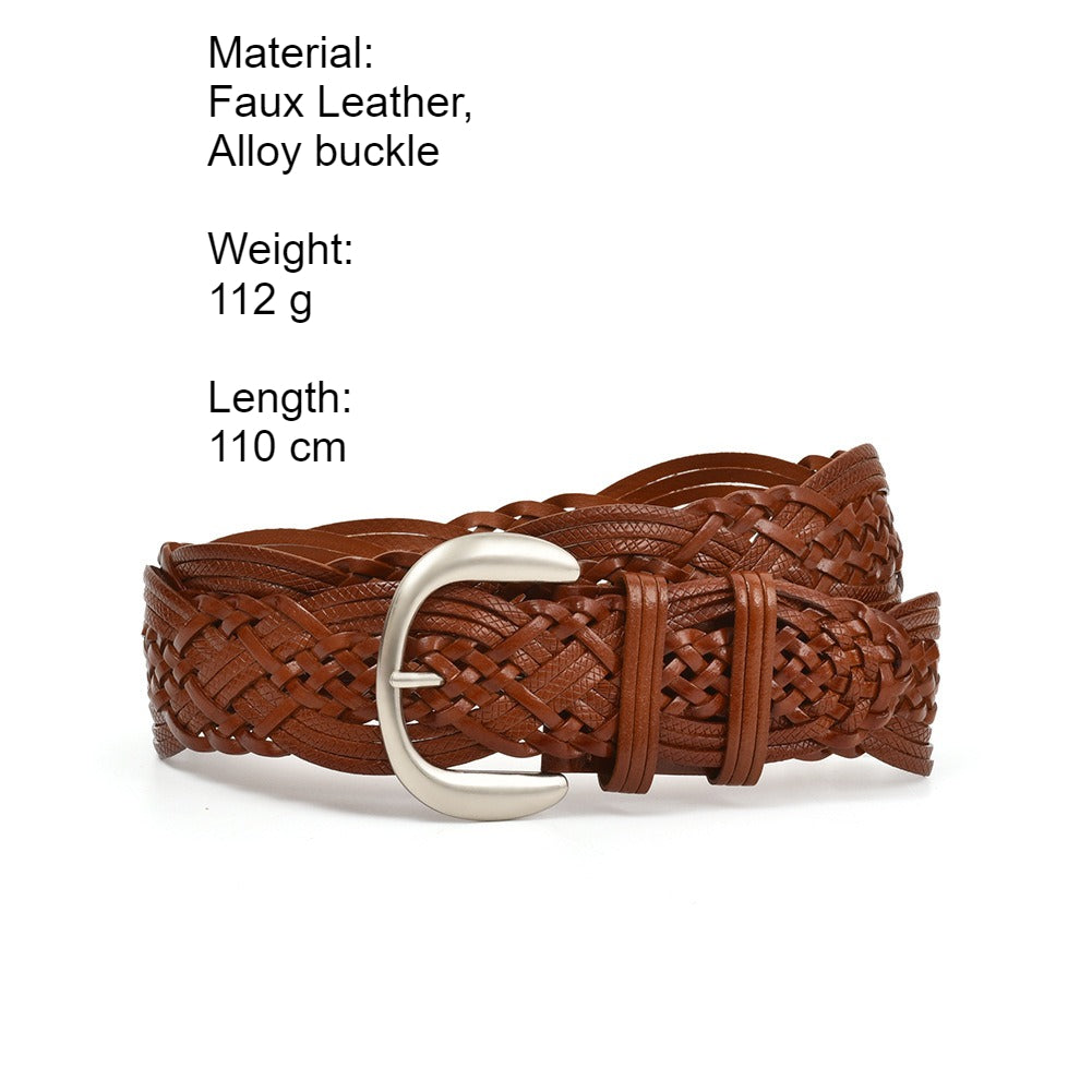 No-Hole Handwoven Faux Leather Belt Women N6H326