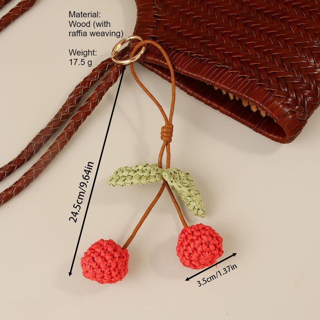 Raffia Cherry Bag Charm Handwoven Keychain N6G066