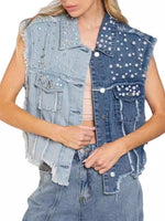 Load image into Gallery viewer, Bead Crop Sleeveless Jacket Ultra Heavy Blue N5Z946
