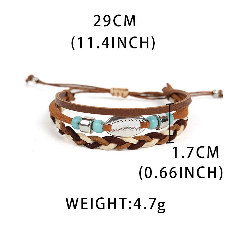 Hand Woven Shell and Leather Multi Layer Bracelet S5P616