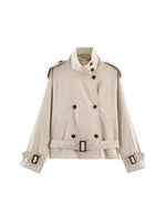 Load image into Gallery viewer, Loose Belted Double-Breasted Stand Collar Coat Women N6H125