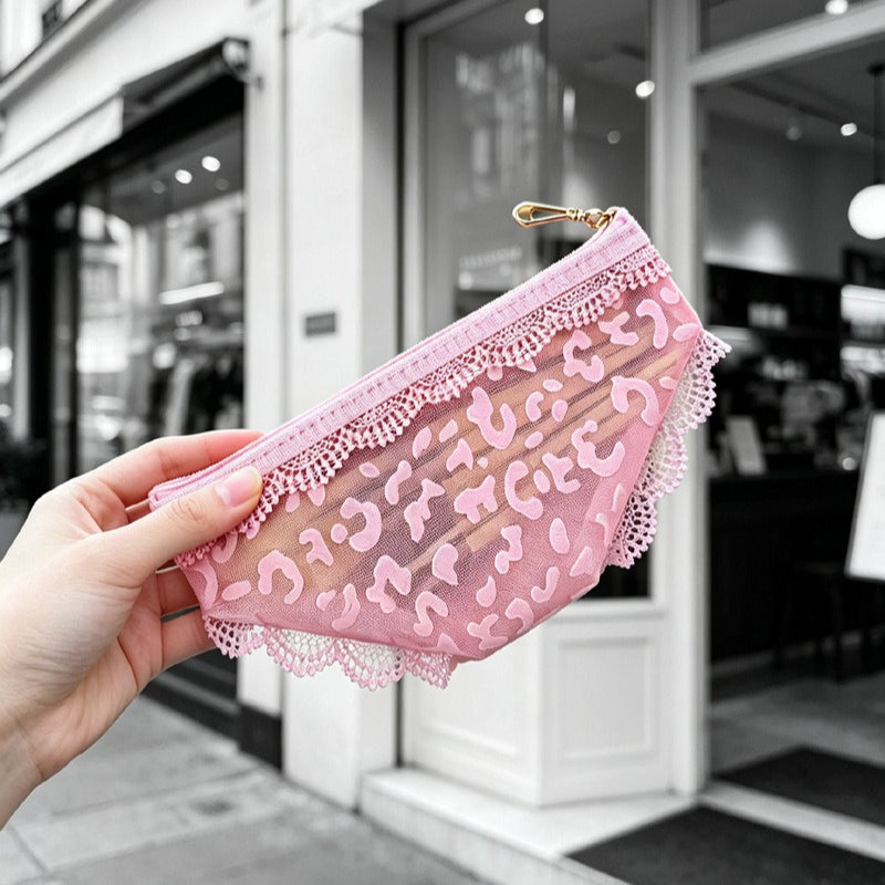 Leopard Print Mesh Triangle Cosmetic Pouch N6J256