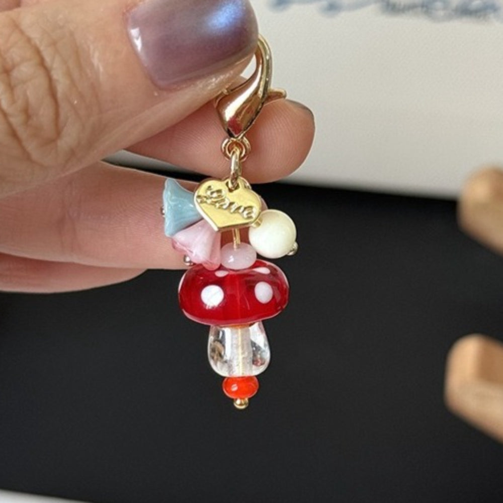 Handmade Red Mushroom and Flower Charm N6D047