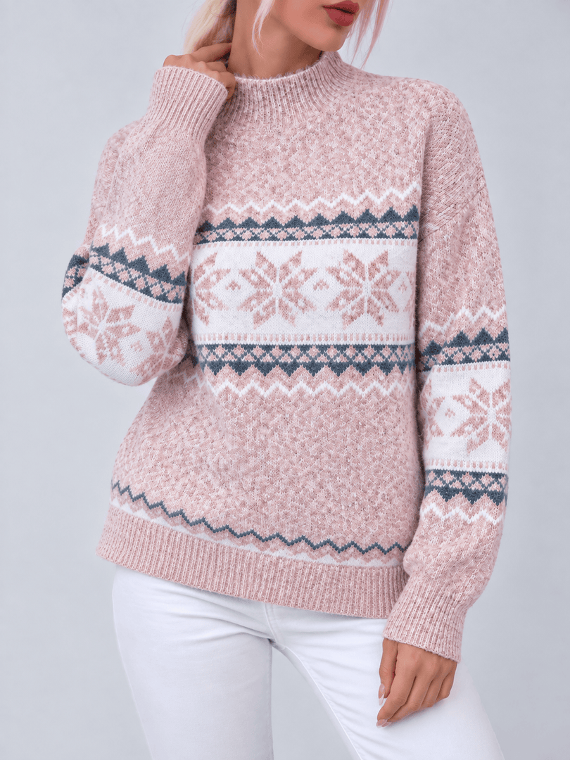 Half High Collar Snowflake Rabbit Hair Knit Sweater N6H258