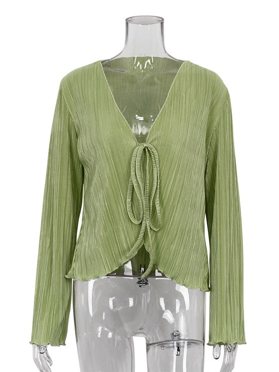 Fitted Flare Sleeve Ruffle Blouse Women N6D091