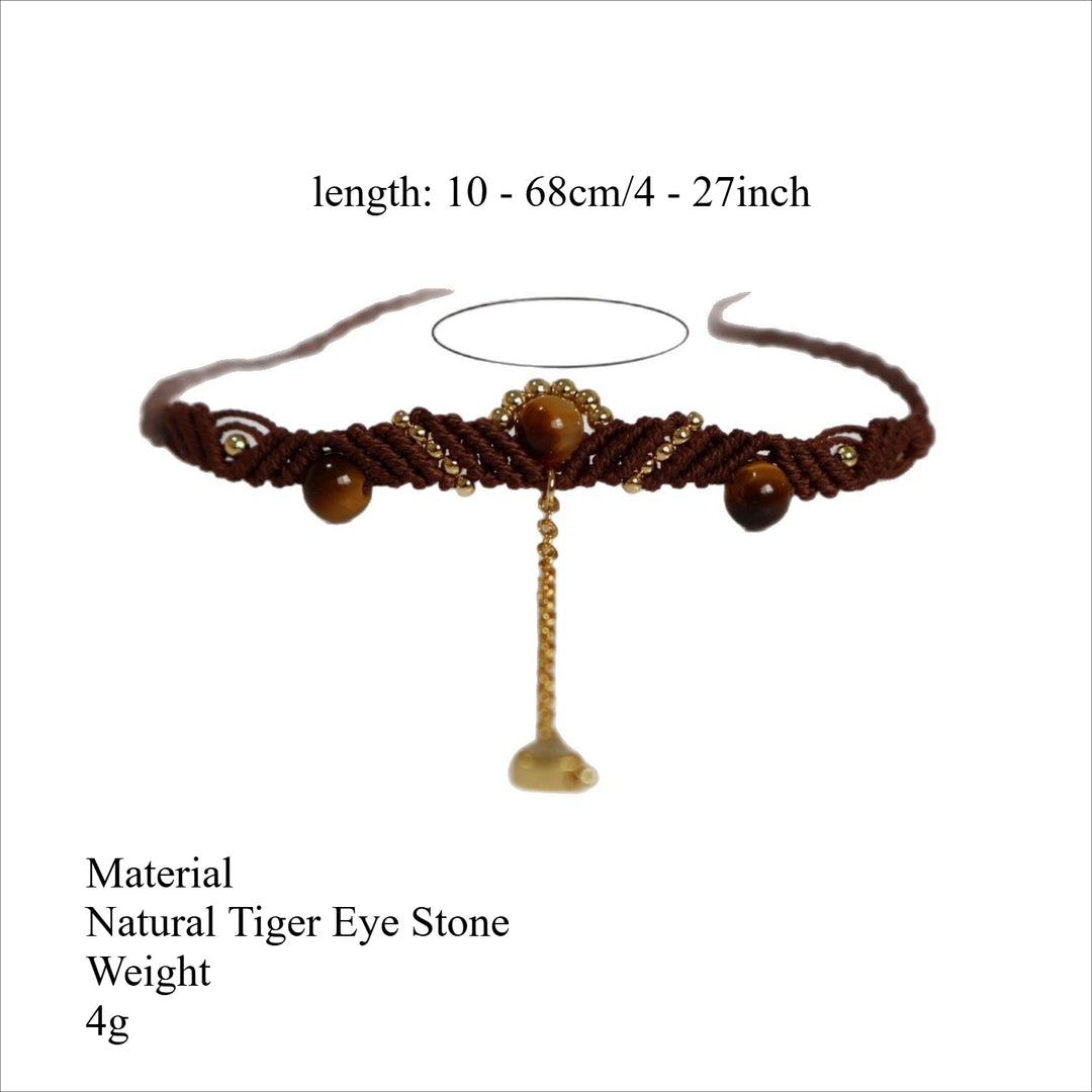 Tiger Eye Beaded Necklace Handwoven Drop Shape S5P197
