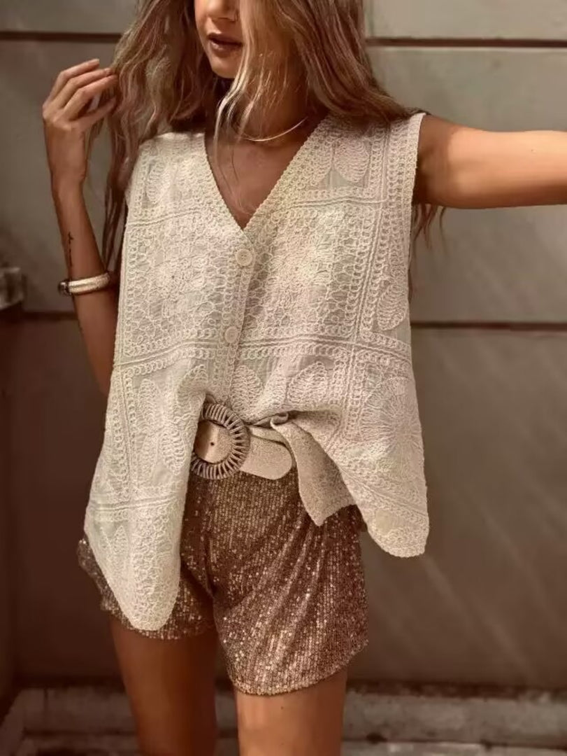 Crochet V Neck Vest Top Women N6F007