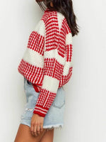 Load image into Gallery viewer, Block Round Sweater Lightweight Red White N5Z885

