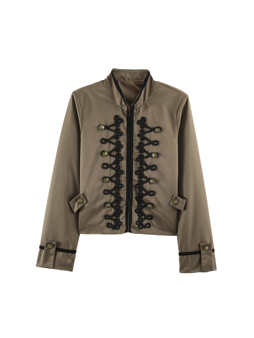 Casual Stand Collar Jacket Twisted Knot Floral Sleeve N6H123