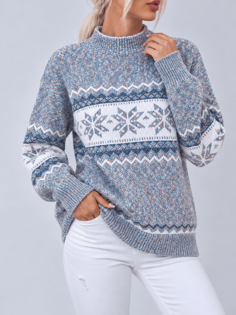 Half High Collar Snowflake Rabbit Hair Knit Sweater N6H258