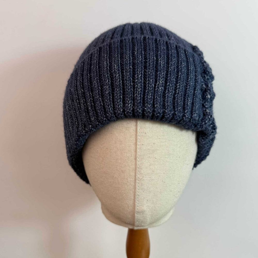 Thick Knit Beanie Earflap Striped Turn-Up Women N6H230