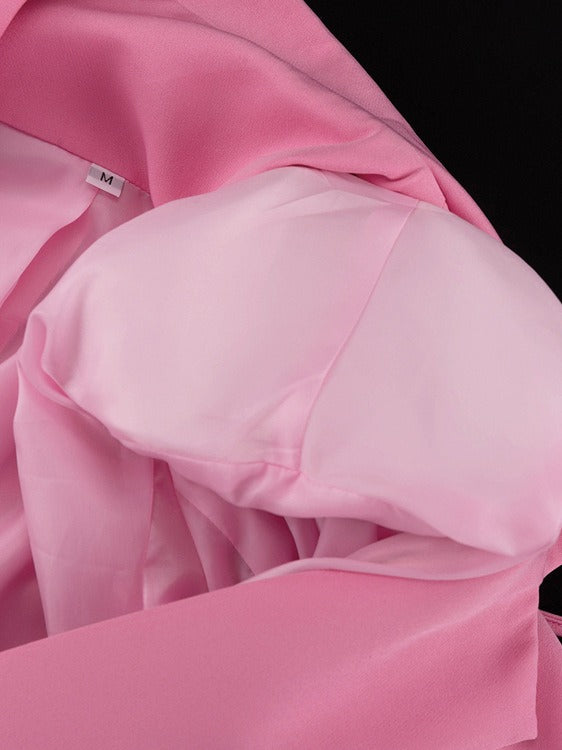 Bow Detail Pink Loose Blazer Women N6C193