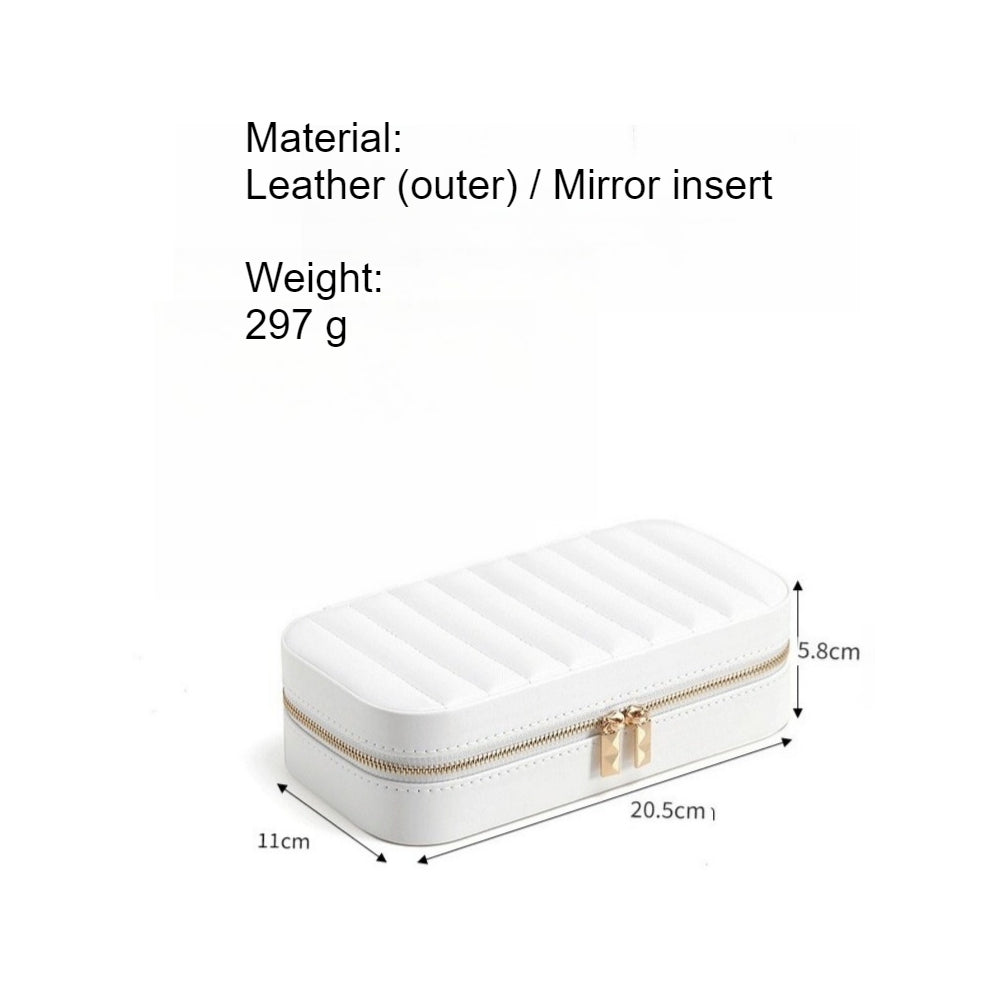 Striped Metal Zipper Jewelry Box Leather Travel Case N6G082
