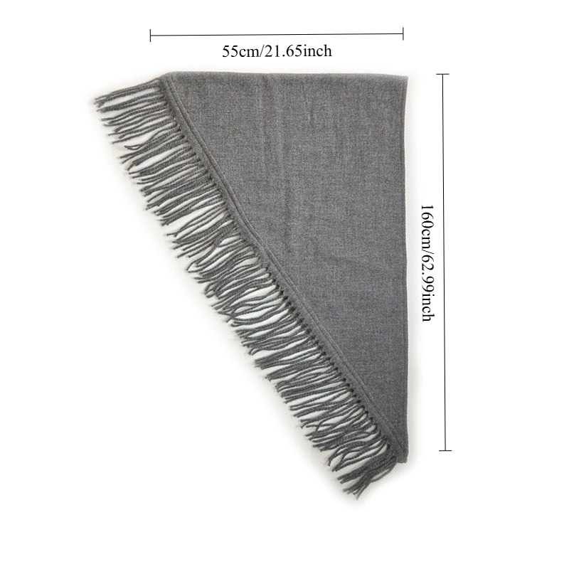 Wool Blend Solid Color Fringe Triangle Scarf N6K237
