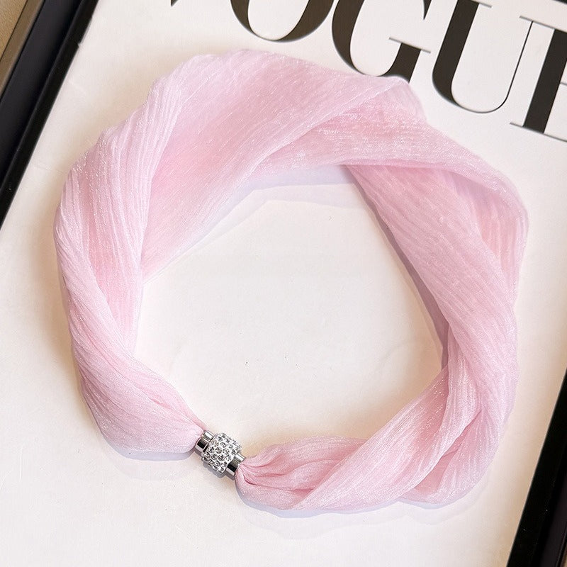 Womens White Pearl Magnetic Clasp Skinny Scarf N6K266