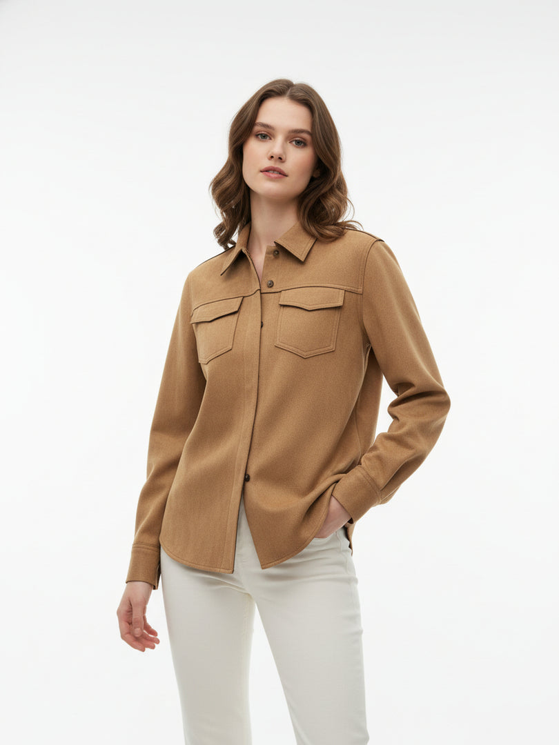 Suede Notch Lapel Multi-Pocket Loose Jacket Women N6C128