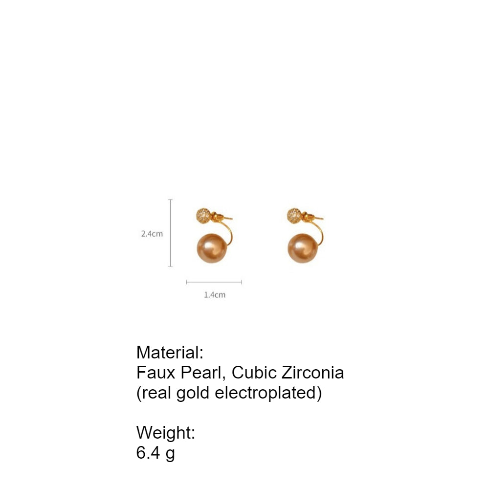 2-in-1 Zircon Faux Pearl Stud Earrings Real Gold Plated N6H156