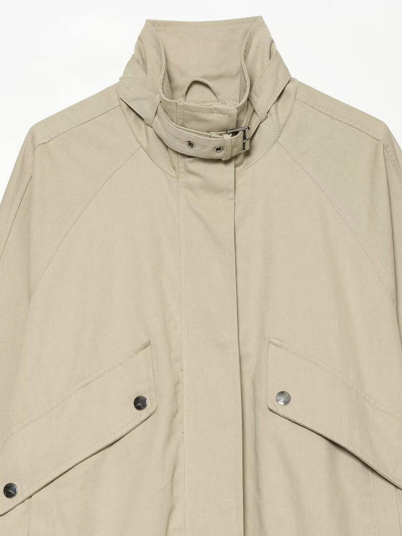 Simple Stand Collar Loose Fit Bomber Jacket N6G155