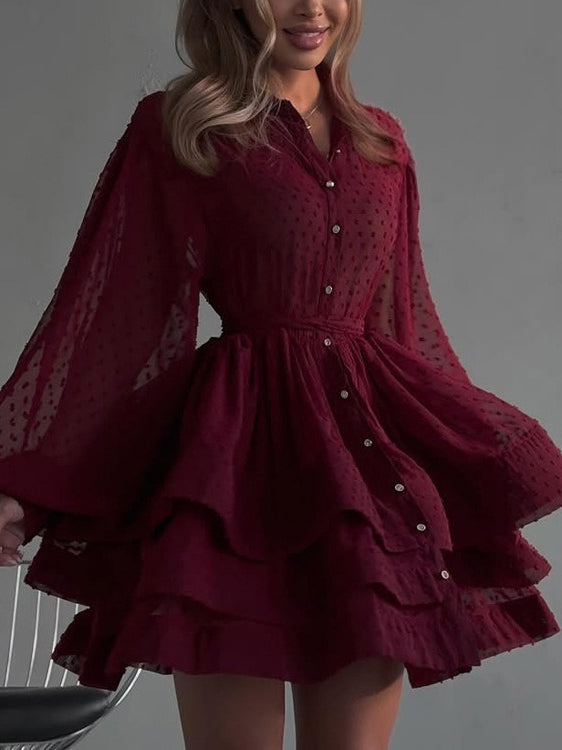 French A-line Shirt Dress Women N6C210
