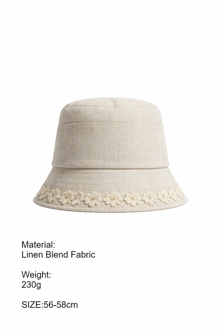 Lace Trim Linen Blend Bucket Hat Women N6C389
