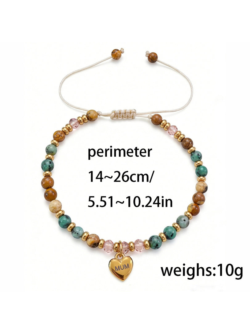 MUM Heart Pendant Adjustable Beaded Bracelet N6D532