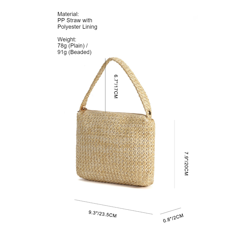 Straw Woven Tote Bag Magnetic Closure Beach Handbag N6F099