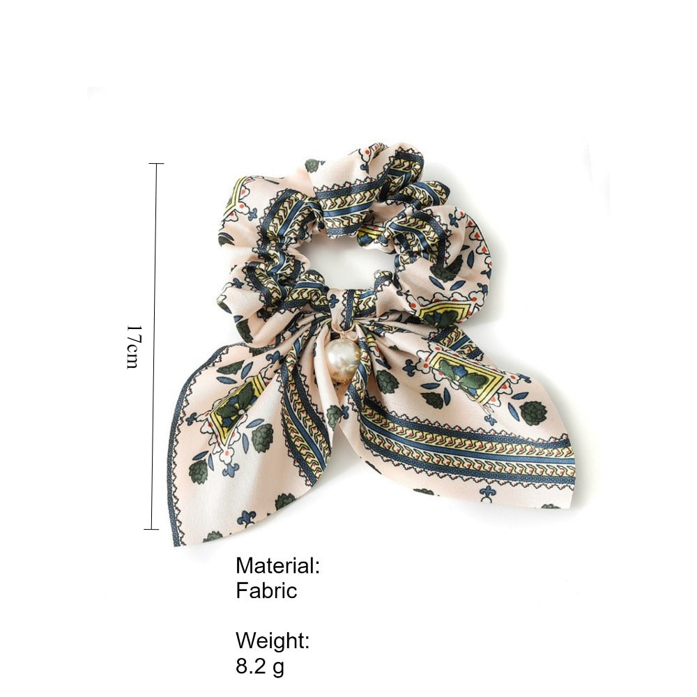 Pearl Pendant Big Scrunchie Bow Hair Tie Women N6H192