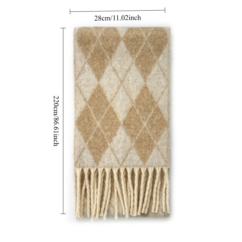 Wool Blend Diamond Jacquard Fringe Scarf N6K231