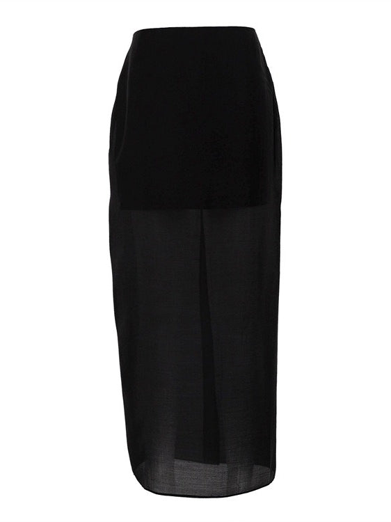Double Layer Sheer Tulle Pencil Skirt High Waist Slit N6C195